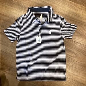 Johnnie-O Navy and White Stripped Polo Shirt Short Sleeve Size 6 BNWT